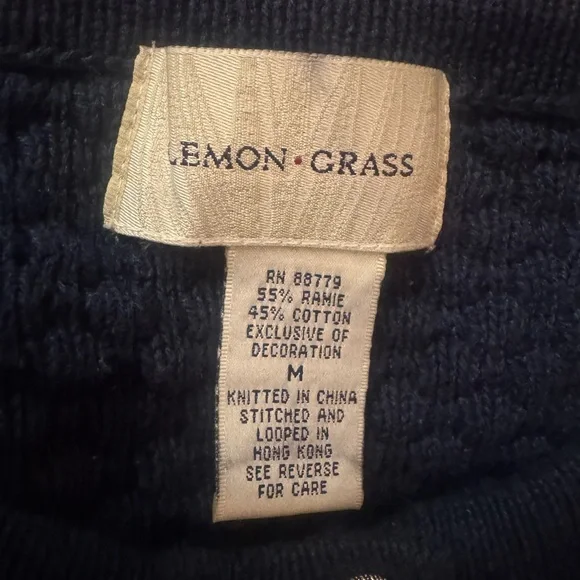 Lemon Grass Vintage Navy Blue Cardigan Floral Embroidery Women’s Medium Romantic - Picture 5 of 7